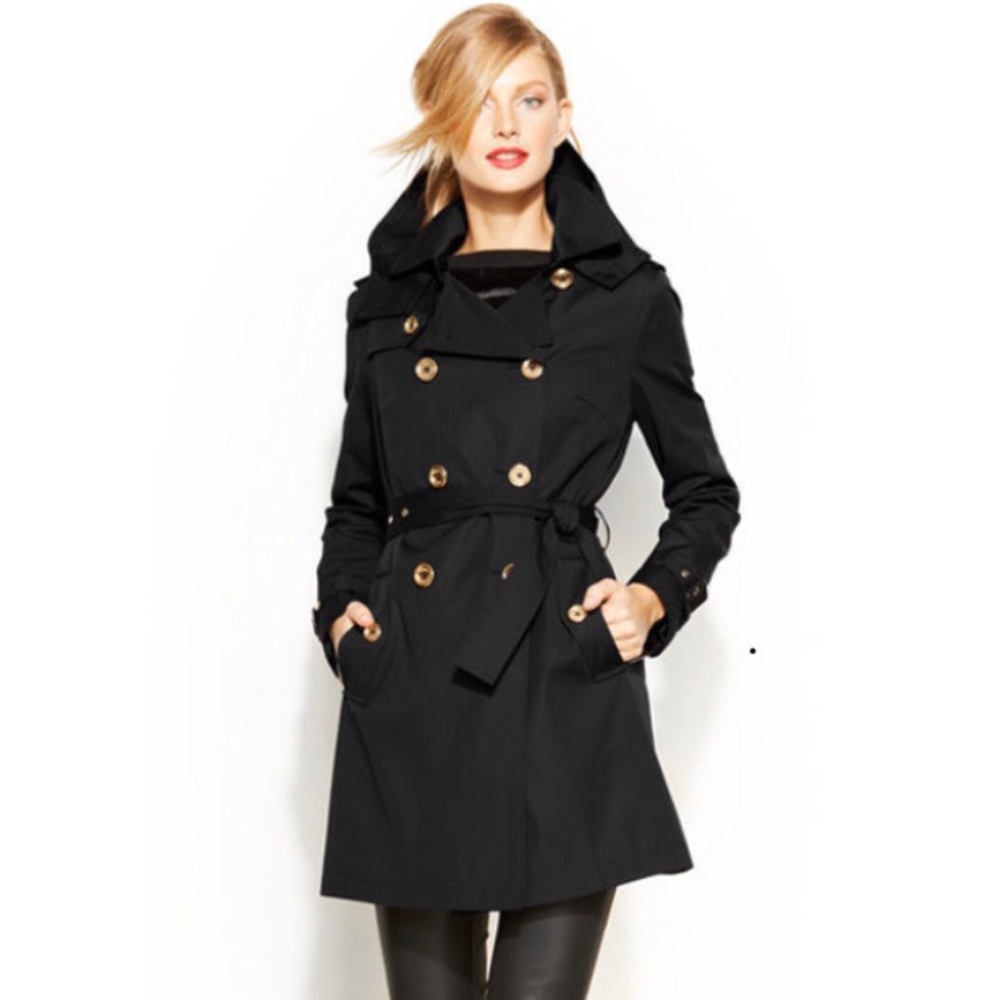 Michael Kors Black Trench Coat W/ Gold Buttons